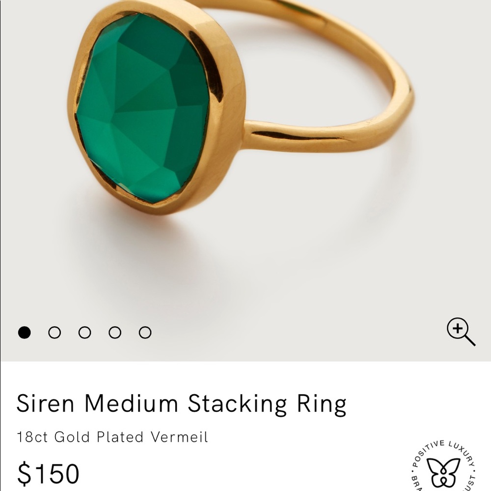 Monica Vinader Siren Green Onyx Ring Size 6 14K gold plated sterling silver